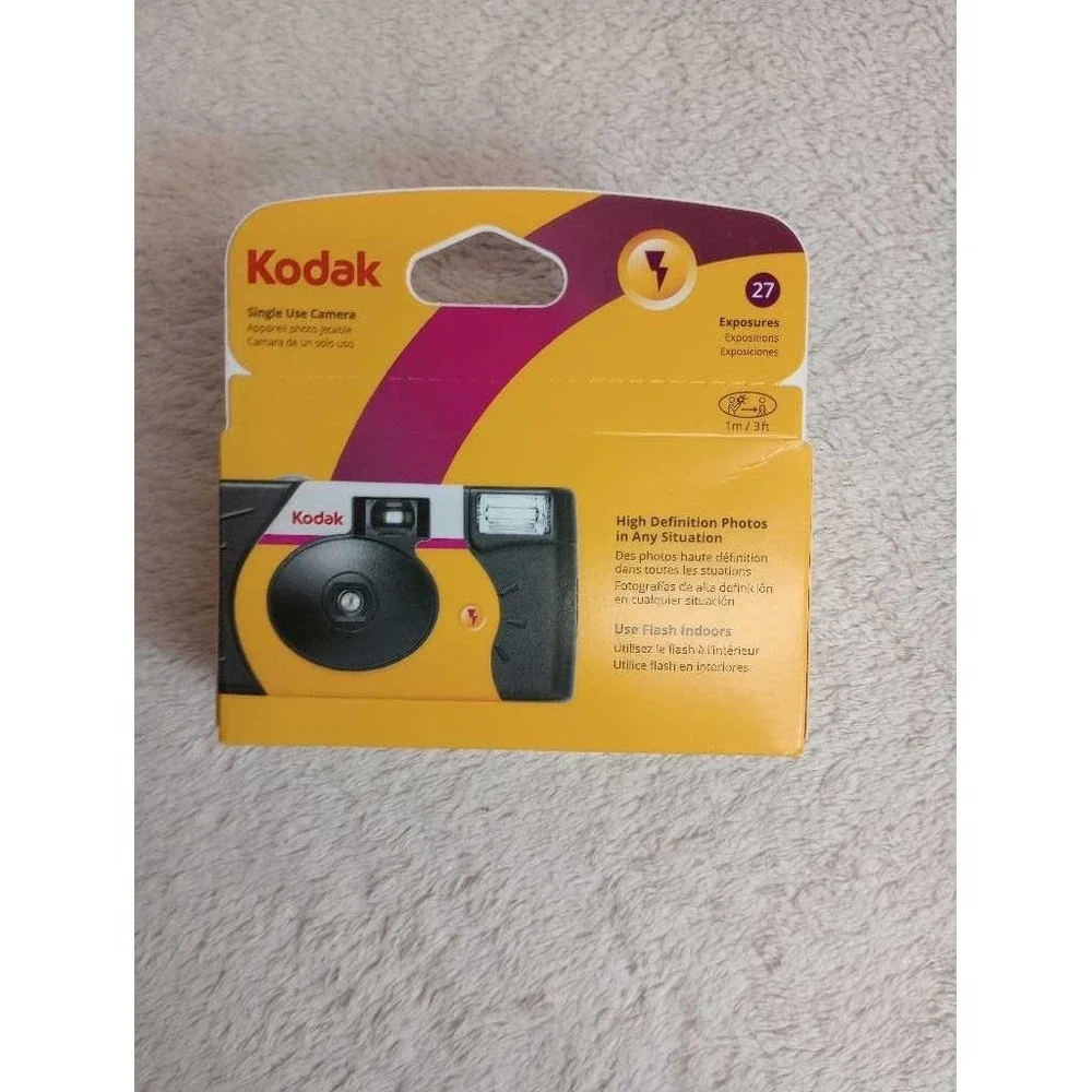 Kodak Power Flash 27 Exposure Disposable Camera Yellow Purple NIB